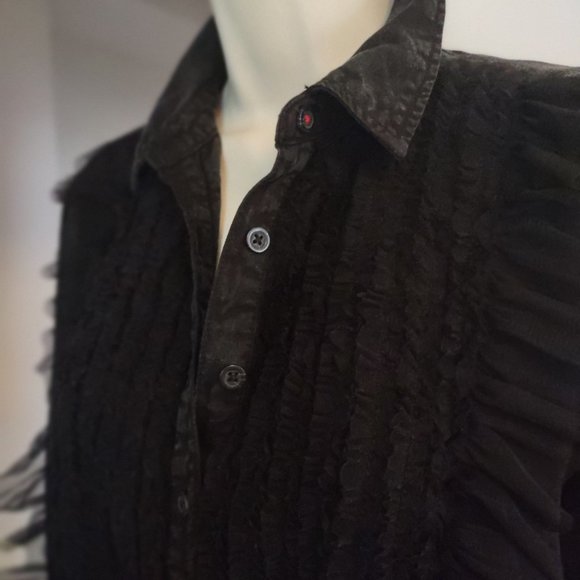 NWT Anthropologie Pilcro Tulle Buttondown Ruffle Lace Tuxedo Yolk BLACK Size XS - Picture 12 of 15